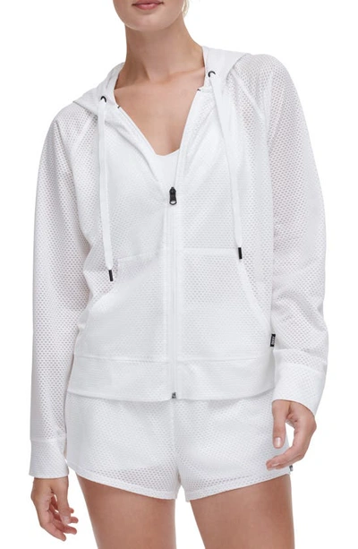 Dkny Chintz Honeycomb Mesh Zip Hoodie In White