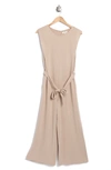 Max Studio French Terry Waist Tie Jumpsuit In Oatmeal