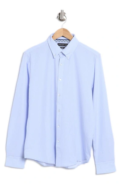 Denim And Flower Stretch Button-up Shirt In Light Blue