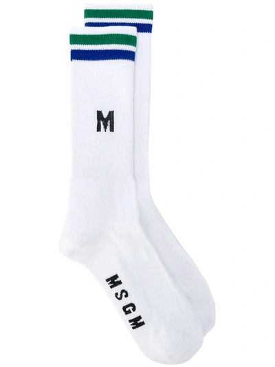 Msgm Logo Knit Socks - White