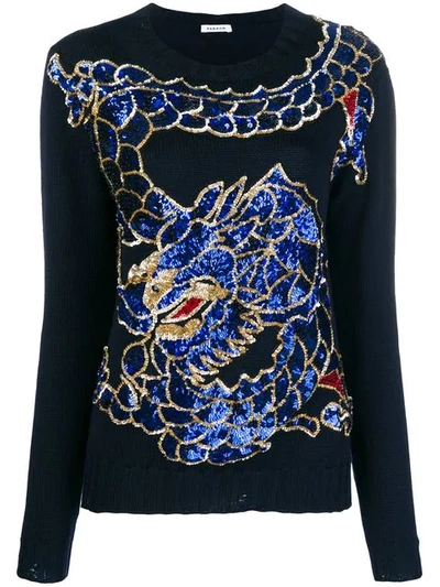 P.a.r.o.s.h Sequin Embroidered Dragon Sweater In Blue