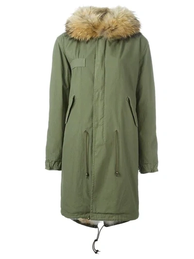 Mr & Mrs Italy Raccoon And Coyote Fur Lined Parka In Green