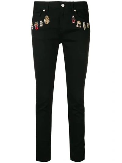 Alexander Mcqueen Embroidered Details Skinny Jeans In Black