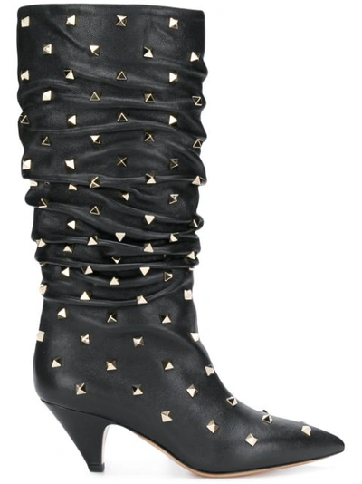 Valentino Garavani Boots With All-over Rockstuds In Nero (black)