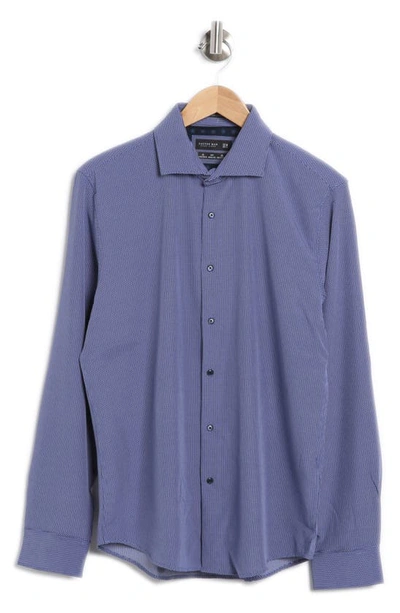 Denim And Flower Stripe Stretch Button-up Shirt In Black Blue