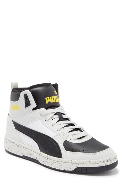 Puma Rebound Joy High Top Sneaker In  White- Black-gray