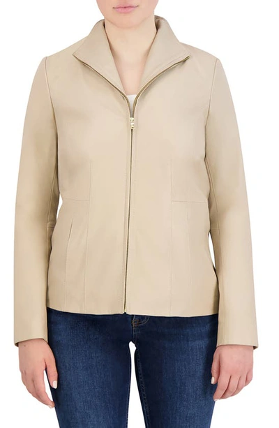 Cole Haan Signature Wing Collar Leather Jacket In Cream