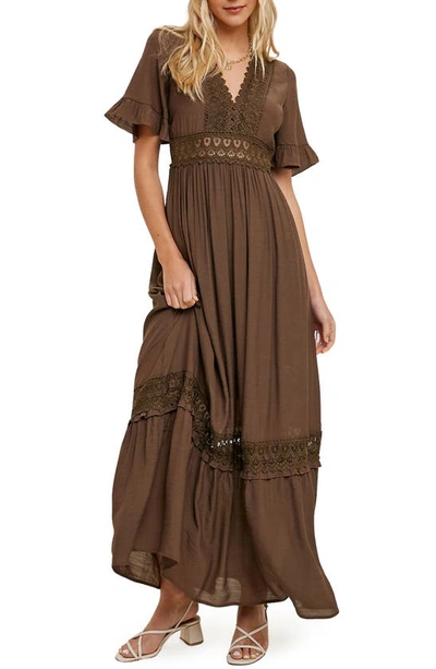 Wishlist Short Sleeve Crochet Dress In Chocolate