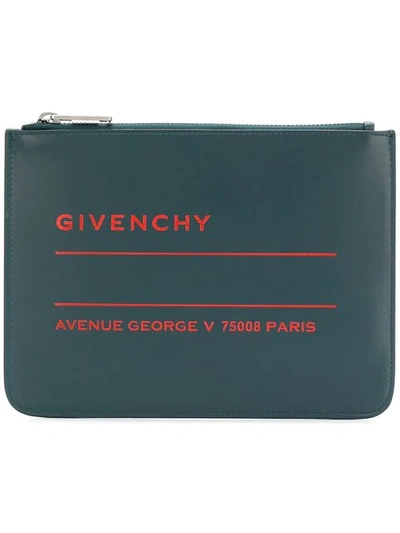 Givenchy Logo Print Clutch In Blue