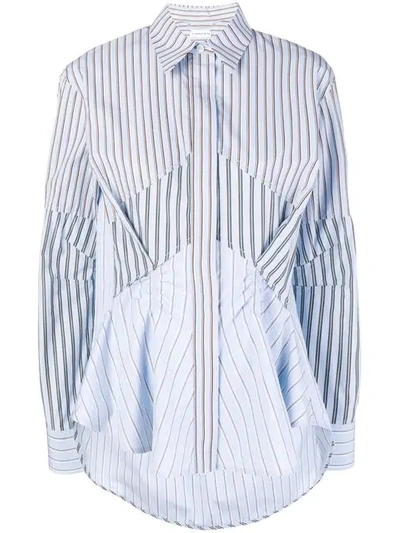 Carven Striped Gathered Button-front Cotton Shirt In Blue