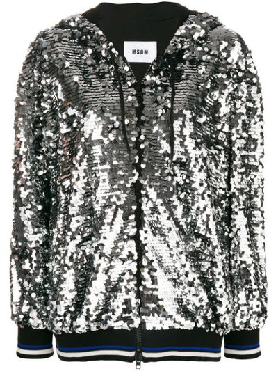 Msgm Sequin Hooded Jacket In Silver