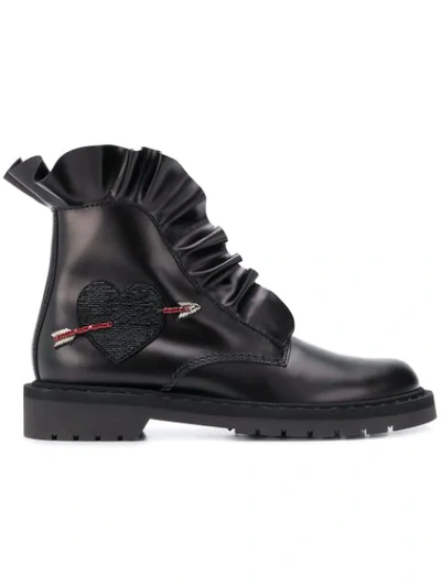 Valentino Garavani Ruffled Ankle Boots In Black