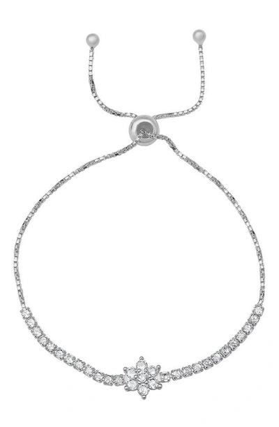 Queen Jewels Cubic Zirconia Floral Slider Bracelet In Metallic