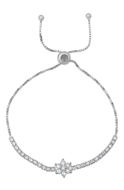 Queen Jewels Cubic Zirconia Floral Slider Bracelet In Silver