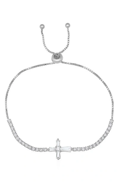 Queen Jewels Baguette Cut Cross Bracelet In Silver