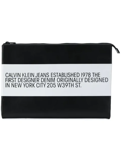 Calvin Klein Jeans Est.1978 Logo Striped Pouch In Black