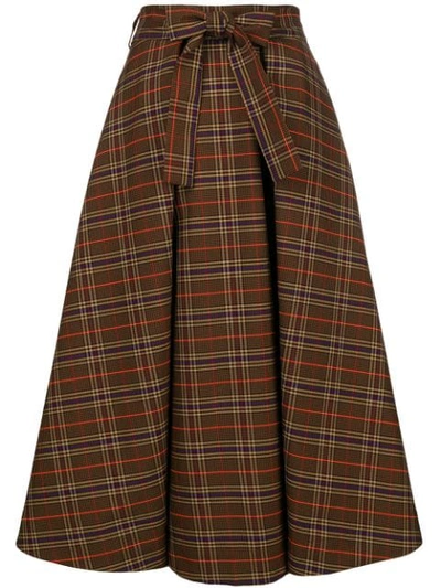 Msgm Tartan A-line Midi Skirt In 30 Camel