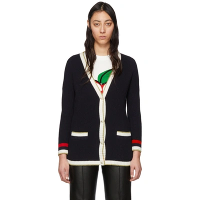 Gucci Oversized Lurex Web Cotton Blend Knitted Cardigan In Blue