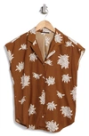 T Tahari Airflow Button-up Camp Shirt In Gold/ White Etched Peony