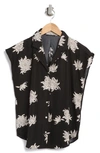 T Tahari Airflow Button-up Camp Shirt In Black/ White Etched Peony