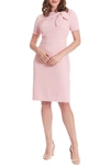 London Times Tie Neck Short Sleeve Sheath Dress In Shell Pink