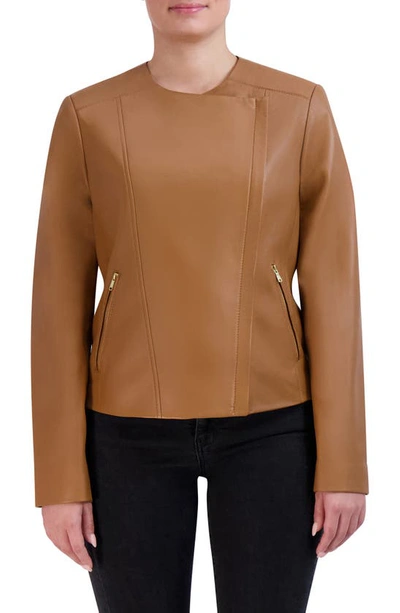 Cole Haan Signature Asymmetric Leather Jacket In Hazelnut