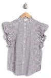 Philosophy By Rpublic Clothing Gingham Ruffle Button-up Shirt In Grey/ White
