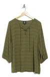 Bobeau Lace-up Long Sleeve Top In Olive