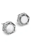Liza Schwartz Mother-of-pearl Hexagonal Stud Earrings In Silver