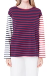 English Factory Colorblock Stripe Long Sleeve Stretch Cotton Top In Navy Multi