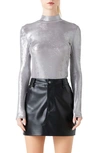 Grey Lab Shiny Mock Neck Top In Silver