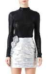 Grey Lab Shiny Mock Neck Top In Black