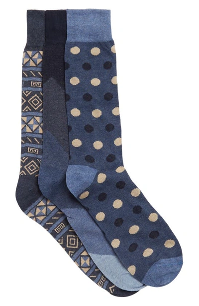 Lorenzo Uomo 3-pack Geo Print Cotton Blend Crew Socks In Blue