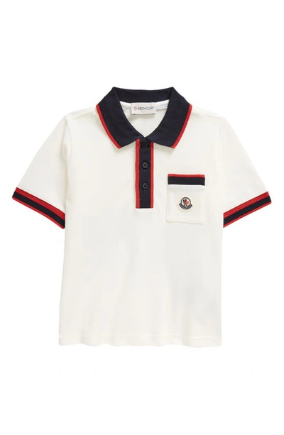 Moncler Kids' Tipped Logo Patch Cotton Piqué Polo In White