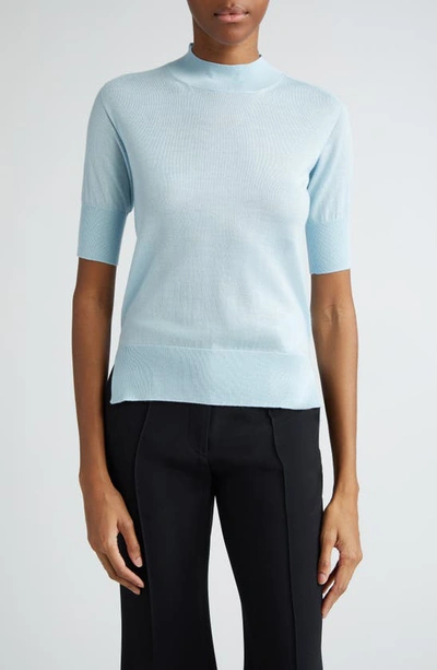 Jil Sander Seamless Short Sleeve Cashmere, Wool & Silk Sweater In 456 Blue Haze