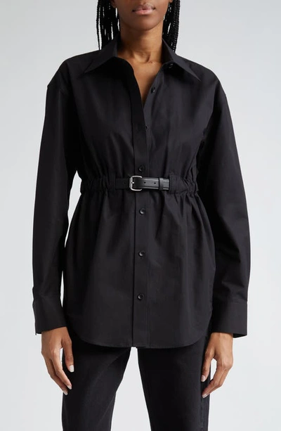 Alexander Wang Belted Cotton Button-up Tunic In Black