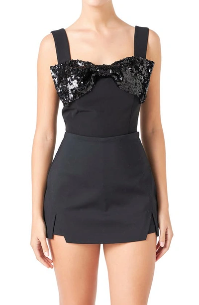 Endless Rose Sequin Bow Stretch Tank In Black