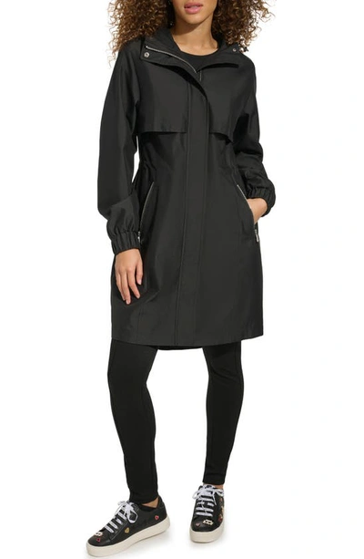 Karl Lagerfeld Hooded Trench Coat In Black