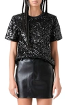 Grey Lab Shoulder Pad Sequin Top In Black