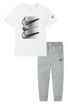 Nike Kids' Swoosh T-shirt & Joggers Set In Dark Grey Heather