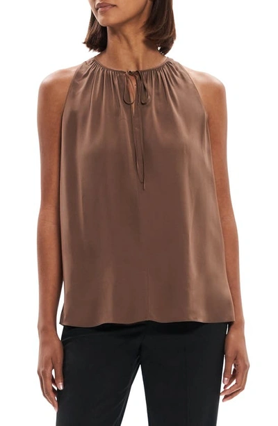 Theory Tie Neck Sleeveless Top In Pecan