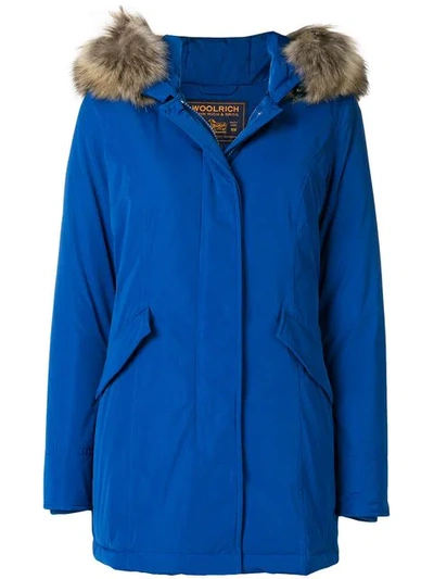 Woolrich Hooded Parka Coat In Blue