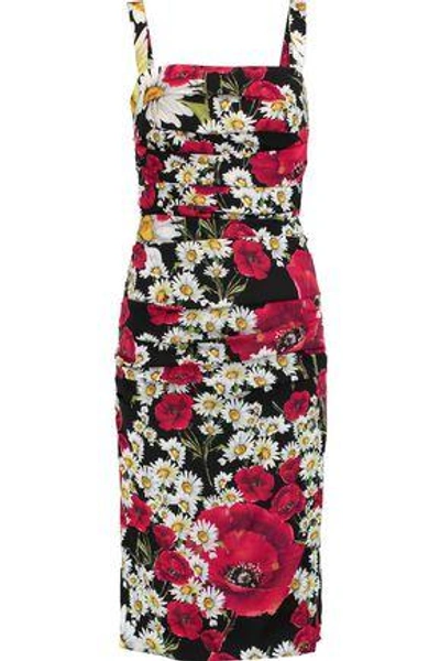 Dolce & Gabbana Ruched Floral-print Silk-blend Dress