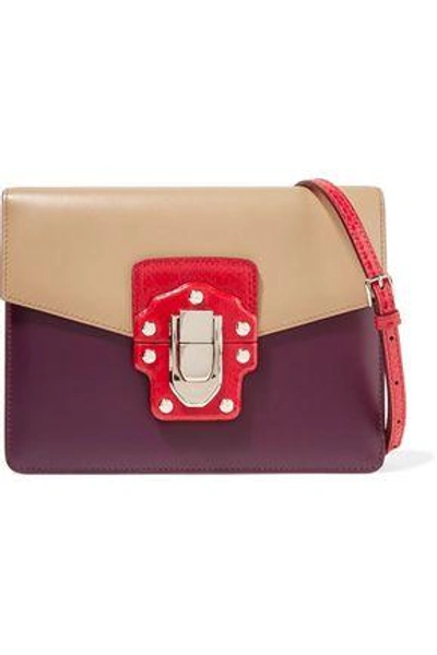 Dolce & Gabbana Woman Lucia Color-block Ayers And Leather Shoulder Bag Sand