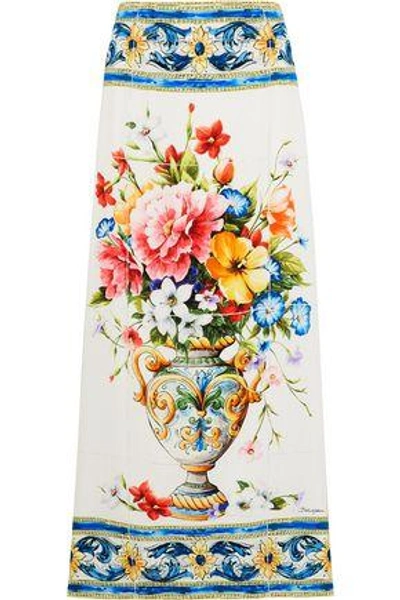Dolce & Gabbana Woman Printed Stretch-silk Maxi Skirt Ivory