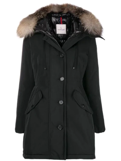 Moncler Fox Fur-trimmed Coat In 999 Black