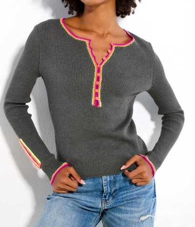 Lisa Todd Patch Match Long Sleeve Top In Shale In Brown