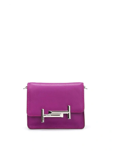 Tod's Double T Leather Crossbody Bag In Viola