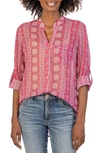 Kut From The Kloth Jasmine Chiffon Button-up Shirt In Albi Stripe-magenta
