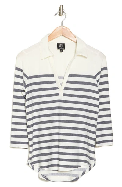 Bobeau French Terry Top In Ivory/ Navy